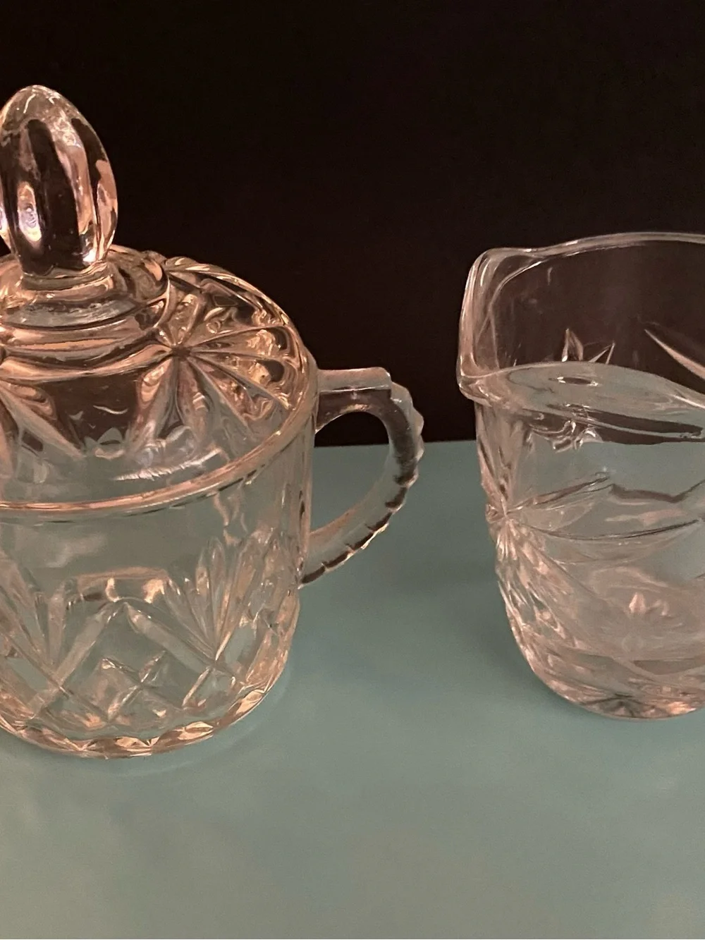 Crystal Sugar Bowl with Lid and Matching Creamer - Clear